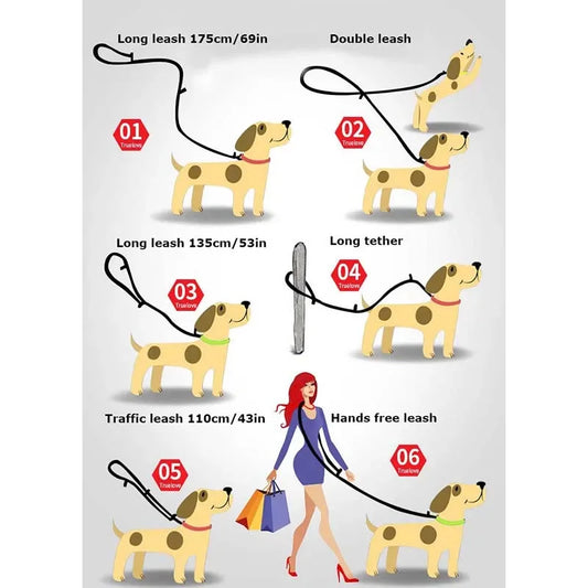 Truelove 7-in-1 Multifunktions-Hundeleine – Verstellbar, Freihändig, für Training & Reflektierend – Mehrzweckleine zum Führen von 2 Hunden