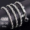2-4MM Silver plated Twisted Rope Chain For Women Men Silver Choker Necklaces Fashion Jewelry 16-30 Inches