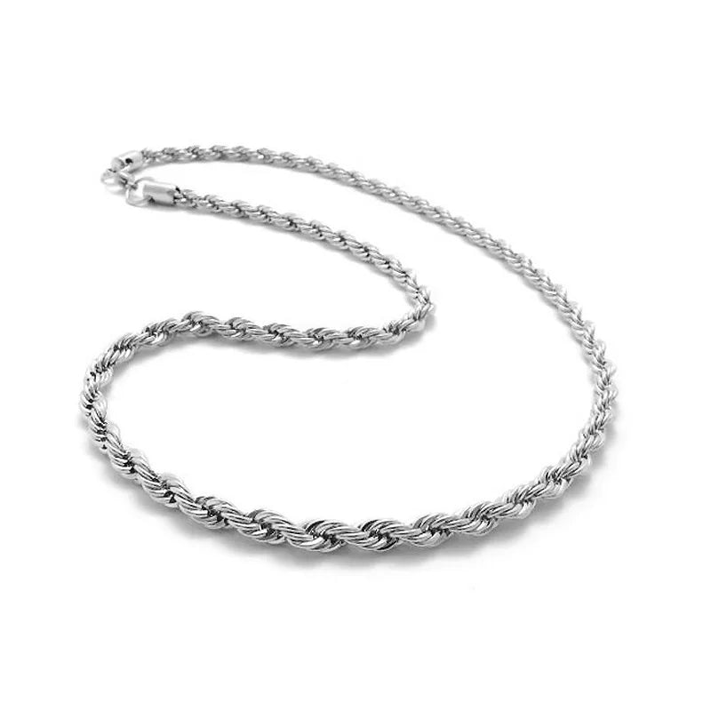 2-4MM Silver plated Twisted Rope Chain For Women Men Silver Choker Necklaces Fashion Jewelry 16-30 Inches
