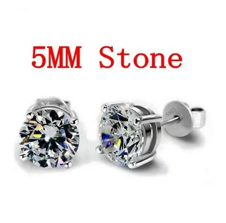 Solitaire 5/9mm Lab Diamond Stud Earring 100% Real 925 Sterling Silver Party Wedding Earrings for Women men Engagement Jewelry