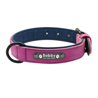 Personalized dog collar – Individual leather collars with inner padding & pet ID – For small, medium and large dogs (e.g. Pitbull, Bulldog)