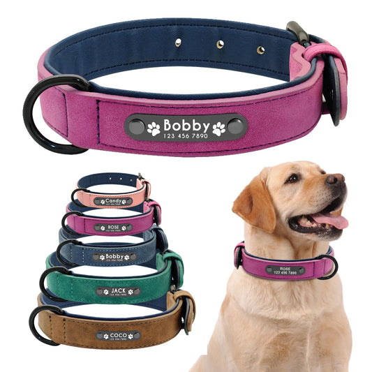 Personalisiertes Hundehalsband – Individuelle Leder-Halsbänder mit Innenpolsterung & Haustier-ID – Für kleine, mittlere und große Hunde (z. B. Pitbull, Bulldogge)