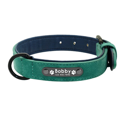 Personalized dog collar – Individual leather collars with inner padding & pet ID – For small, medium and large dogs (e.g. Pitbull, Bulldog)