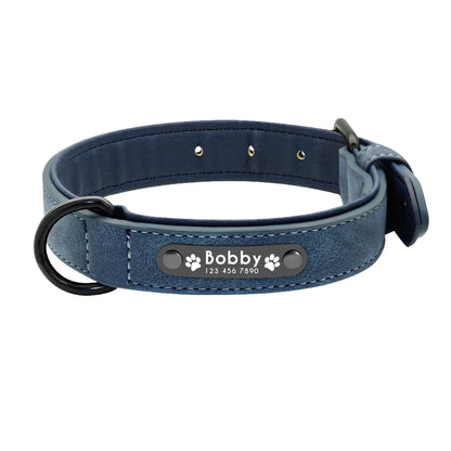 Personalized dog collar – Individual leather collars with inner padding & pet ID – For small, medium and large dogs (e.g. Pitbull, Bulldog)