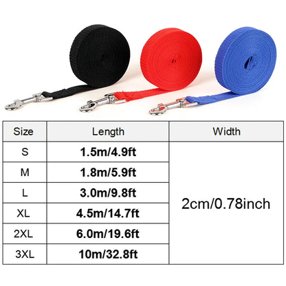 Nylon training leash for dogs – robust lead for walks and training, suitable for dogs and cats – Lengths: 1.5 m, 1.8 m, 3 m, 4.5 m, 6 m or 10 m.