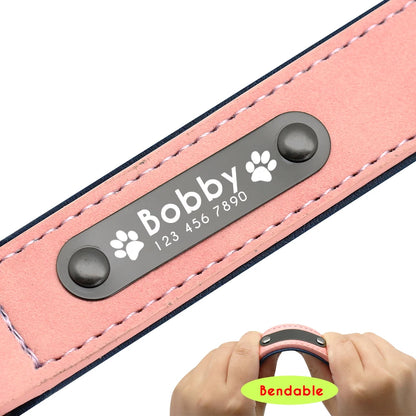 Personalized dog collar – Individual leather collars with inner padding & pet ID – For small, medium and large dogs (e.g. Pitbull, Bulldog)