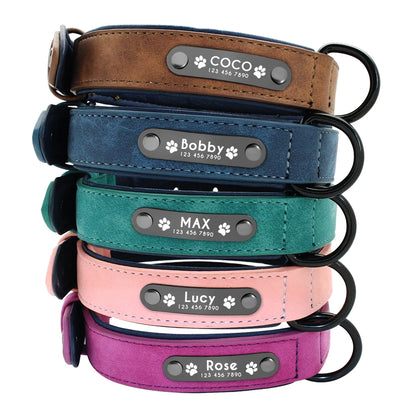 Personalized dog collar – Individual leather collars with inner padding & pet ID – For small, medium and large dogs (e.g. Pitbull, Bulldog)