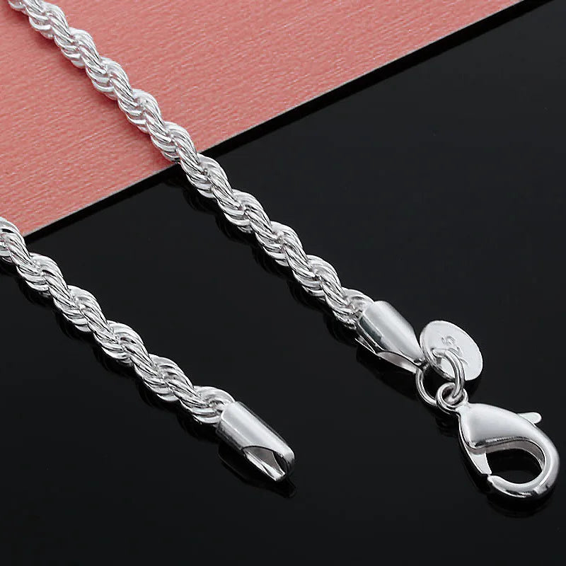 2-4MM Silver plated Twisted Rope Chain For Women Men Silver Choker Necklaces Fashion Jewelry 16-30 Inches