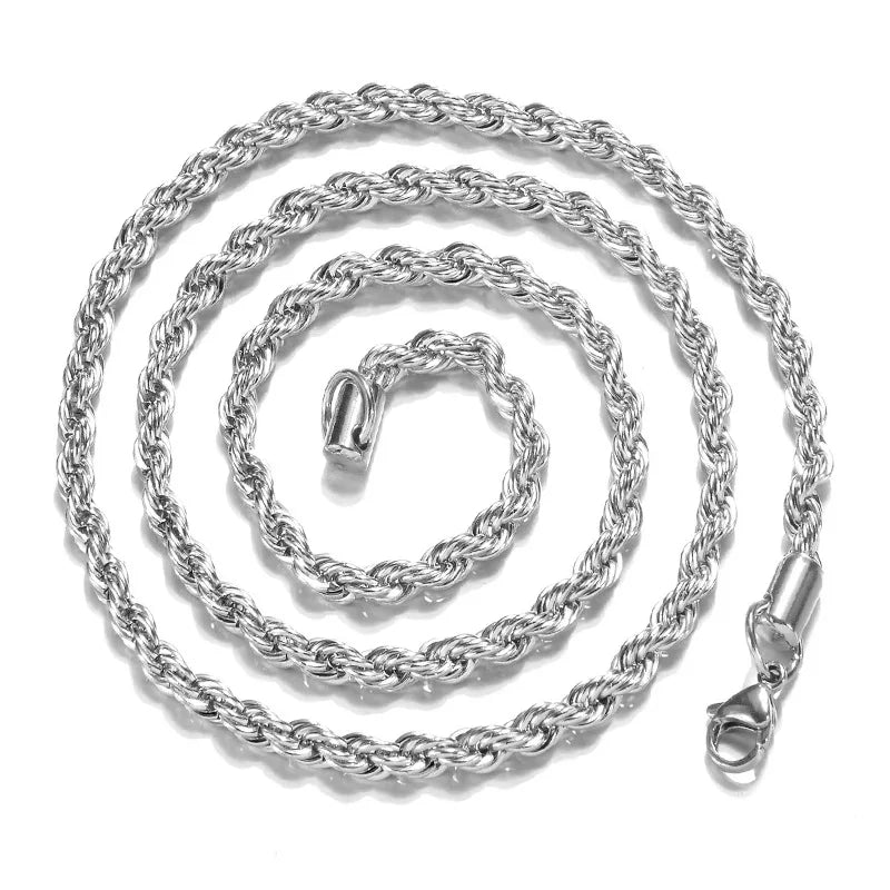 2-4MM Silver plated Twisted Rope Chain For Women Men Silver Choker Necklaces Fashion Jewelry 16-30 Inches
