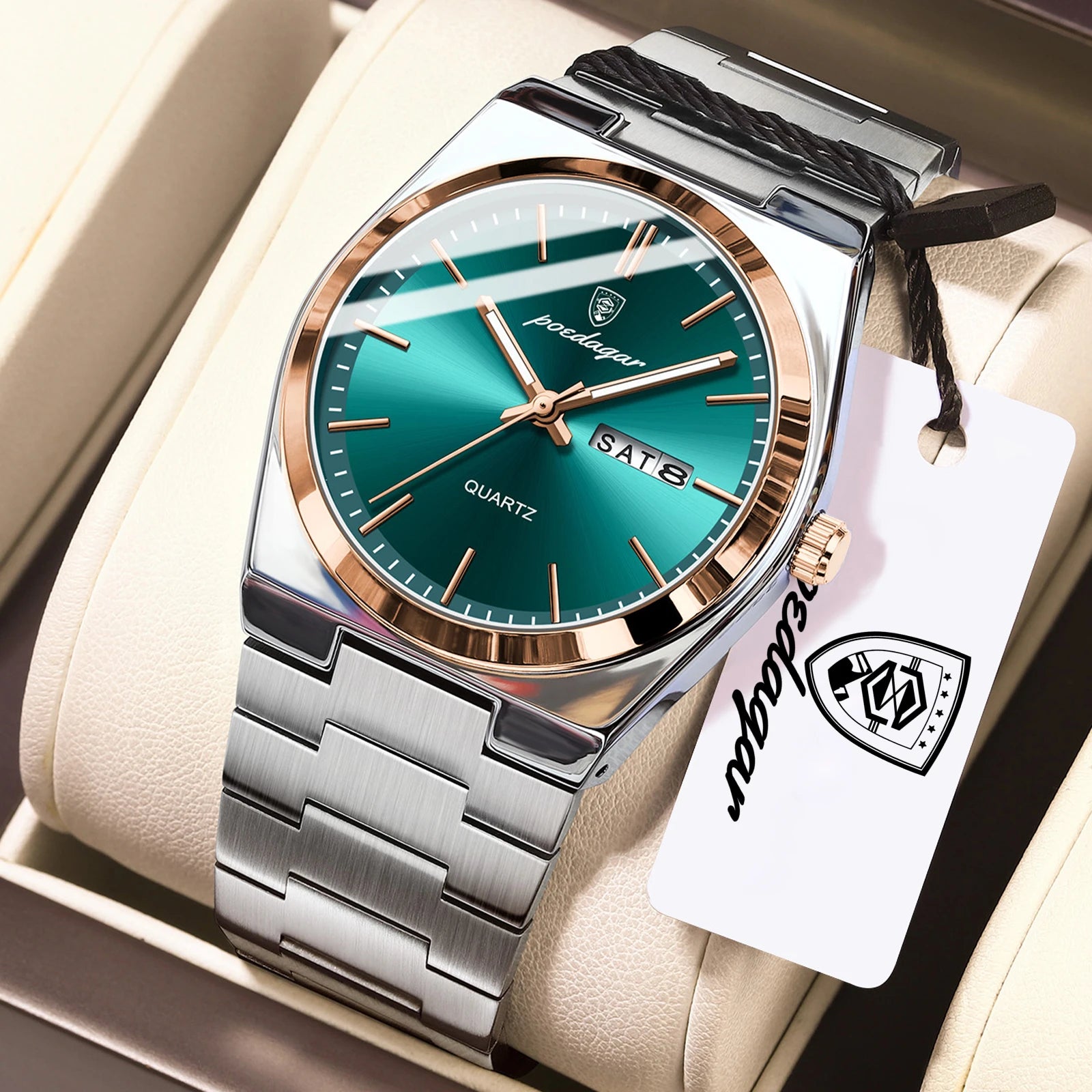 POEDAGAR Exquisite Business Men Watch Stainless Steel Waterproof Luminous Man Wristwatch Date Week Classic Men's Quartz Watches