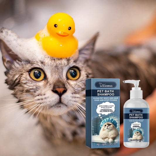 100 ml Haustier-Badeshampoo für Katzen und Hunde – mildes, nicht reizendes Duschgel für die tägliche Pflege, das Feuchtigkeit spendet, das Fell nährt und Gerüche reduziert.