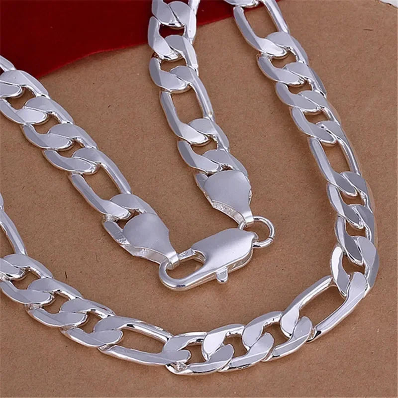 Solid 925 Sterling Silver Necklace For Men Classic 12mm Cuban Chain 18-30 Inch Charm High Quality Fashion Jewelry Wedding