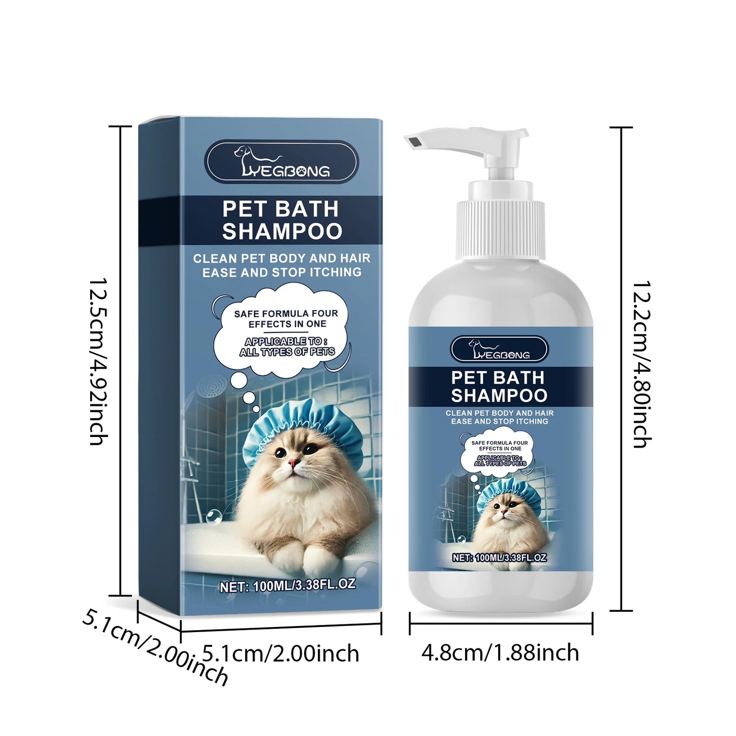 100ml pet bath shampoo for cats and dogs – mild, non-irritating shower gel for daily care that moisturizes, nourishes the coat and reduces odors.
