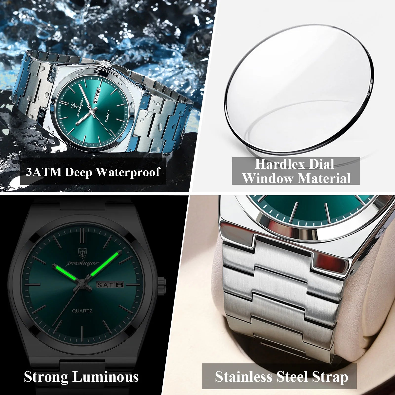 POEDAGAR Exquisite Business Men Watch Stainless Steel Waterproof Luminous Man Wristwatch Date Week Classic Men's Quartz Watches