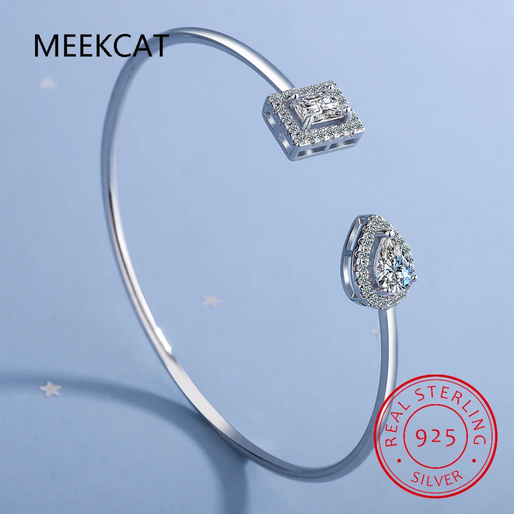 5mm 0.5CT D VVS1 Moissanite Bangle Cuff Real 925 Sterling Silver Water Drop Bracelet for Women Hand Opening Cuffs Fine Jewelry