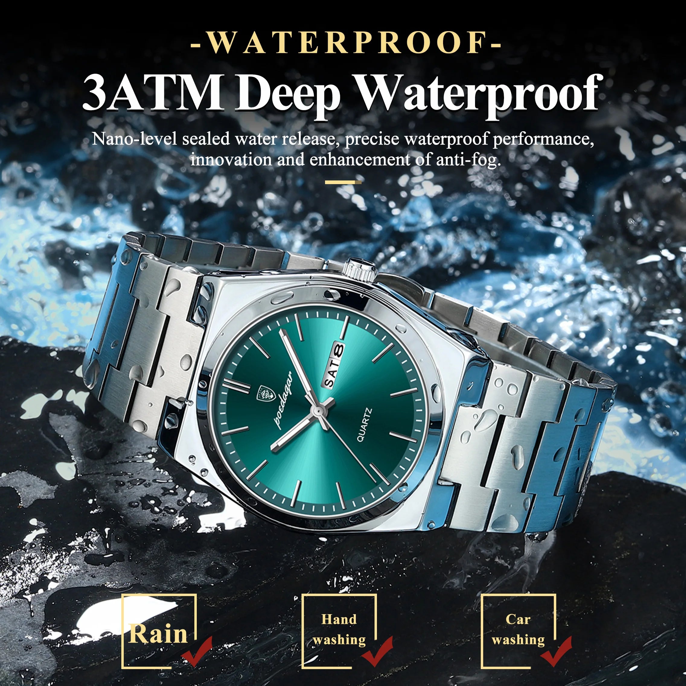 POEDAGAR Exquisite Business Men Watch Stainless Steel Waterproof Luminous Man Wristwatch Date Week Classic Men's Quartz Watches