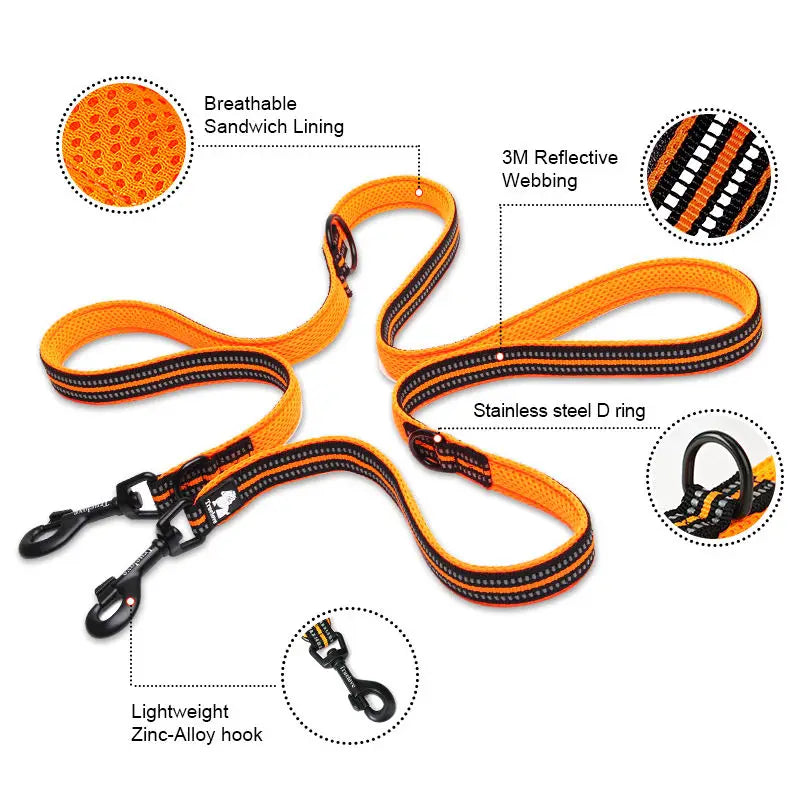 Truelove 7-in-1 Multifunctional Dog Leash – Adjustable, Hands-Free, for Training & Reflective – Multi-Purpose Leash for Walking 2 Dogs