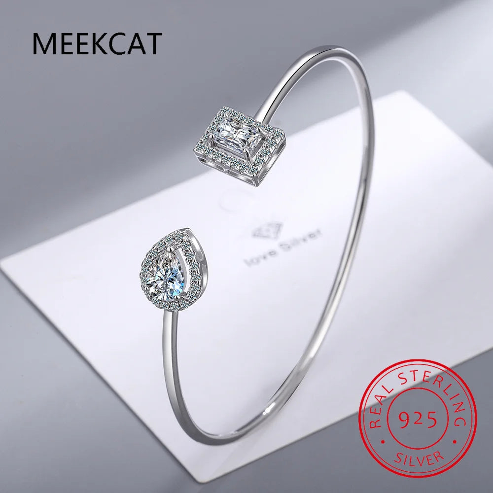 5mm 0.5CT D VVS1 Moissanite Bangle Cuff Real 925 Sterling Silver Water Drop Bracelet for Women Hand Opening Cuffs Fine Jewelry