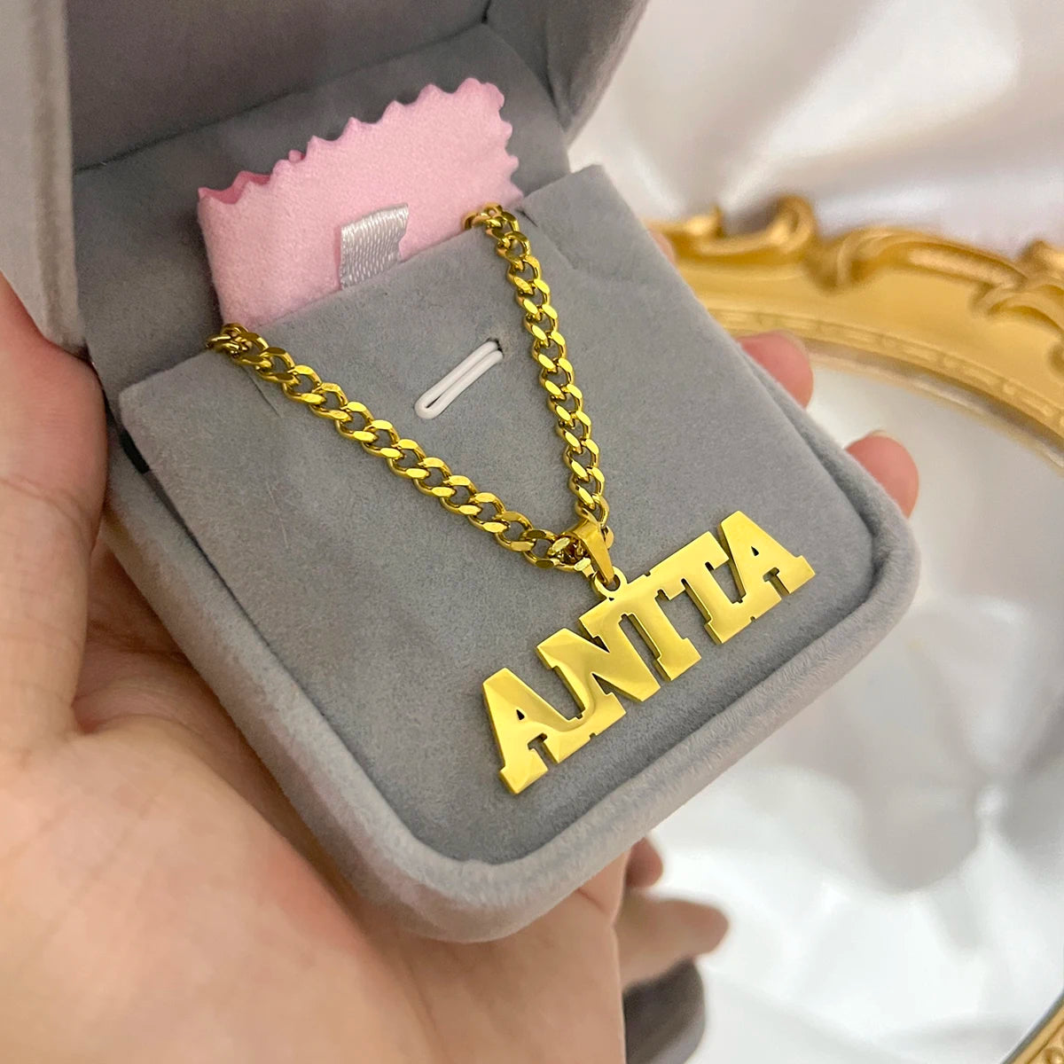 Customized Name Necklaces Pendants for Men Women Personalized Custom Gold 4mm Cuban Chain Stainless Steel Nameplate Jewelry