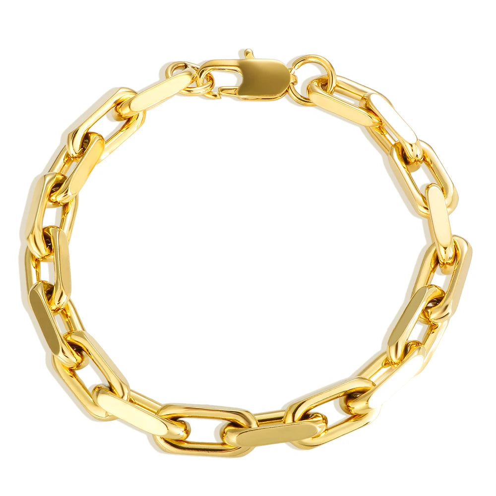 Thick Flat Cuban Link Chain Stainless Steel Necklace Bracelet Jewelry Set Waterproof PVD Gold Plated for Pet Men Women Hiphop