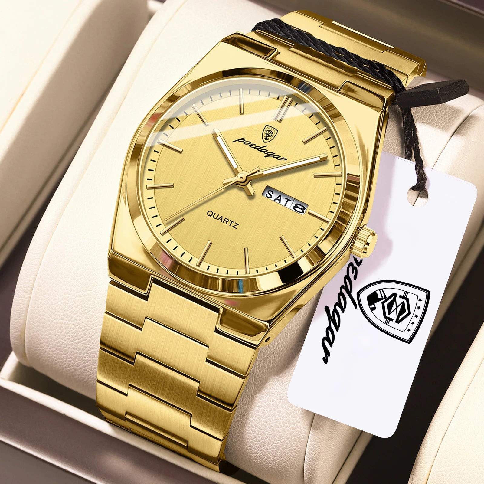 POEDAGAR Exquisite Business Men Watch Stainless Steel Waterproof Luminous Man Wristwatch Date Week Classic Men's Quartz Watches