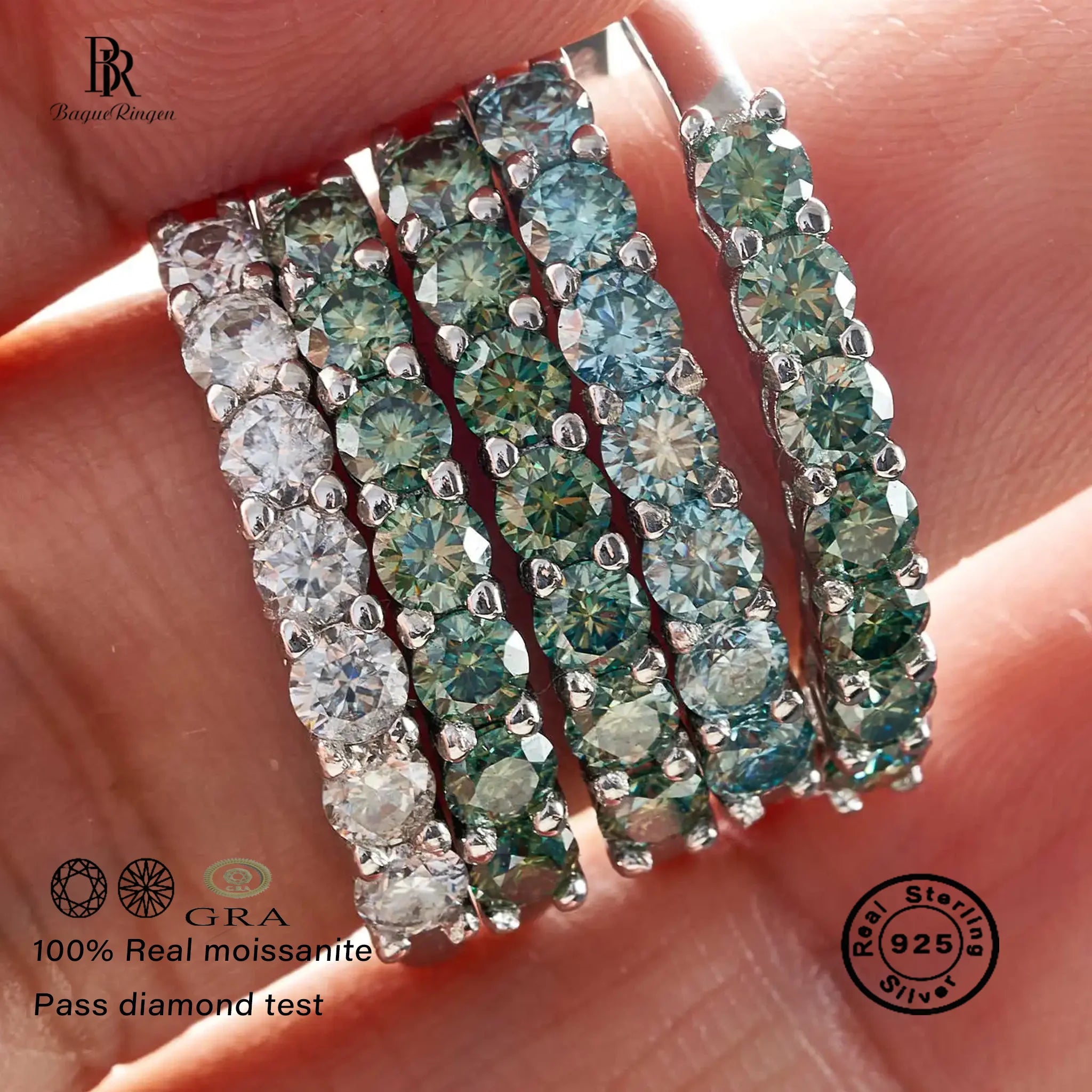 0.7CT D Color VVS1 EX Round Moissanite Ring 925 Sterling Silver Eternity Ring Women Engagement Wedding Luxury Band