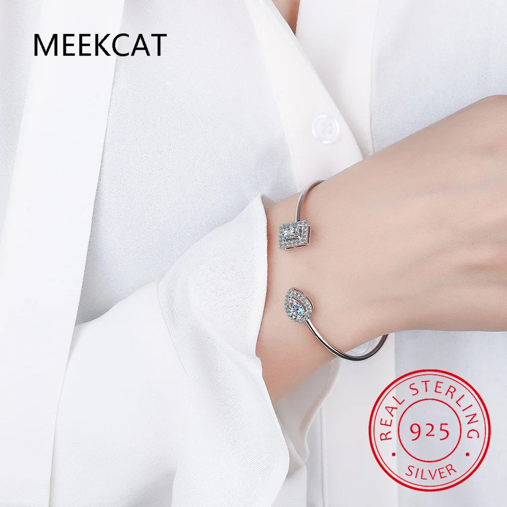 5mm 0.5CT D VVS1 Moissanite Bangle Cuff Real 925 Sterling Silver Water Drop Bracelet for Women Hand Opening Cuffs Fine Jewelry